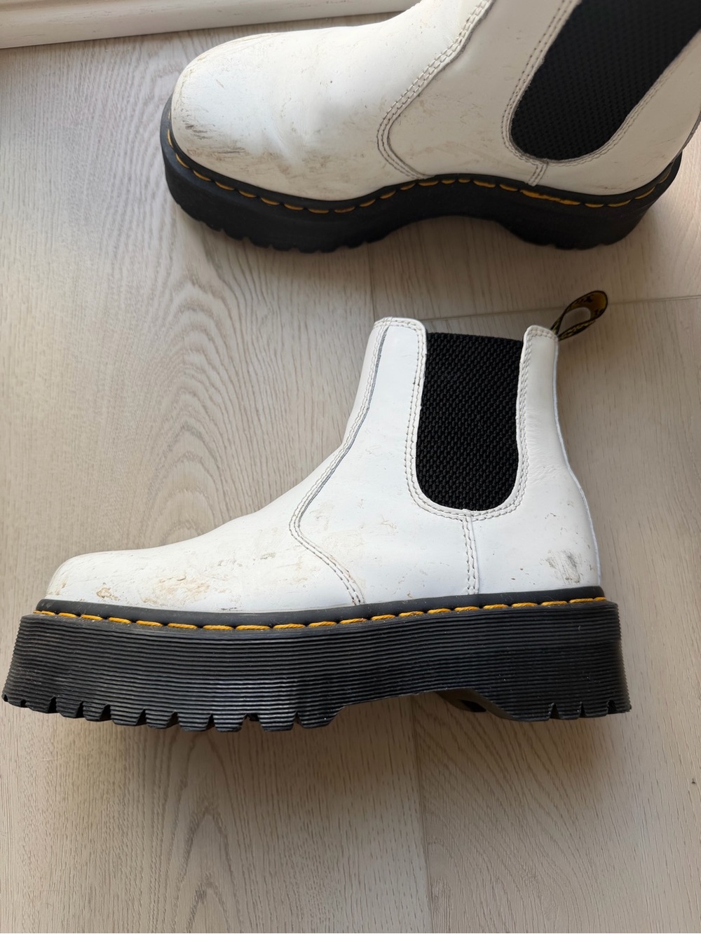 White Dr. Martens 2976 Quad Platform Chelsea Boots